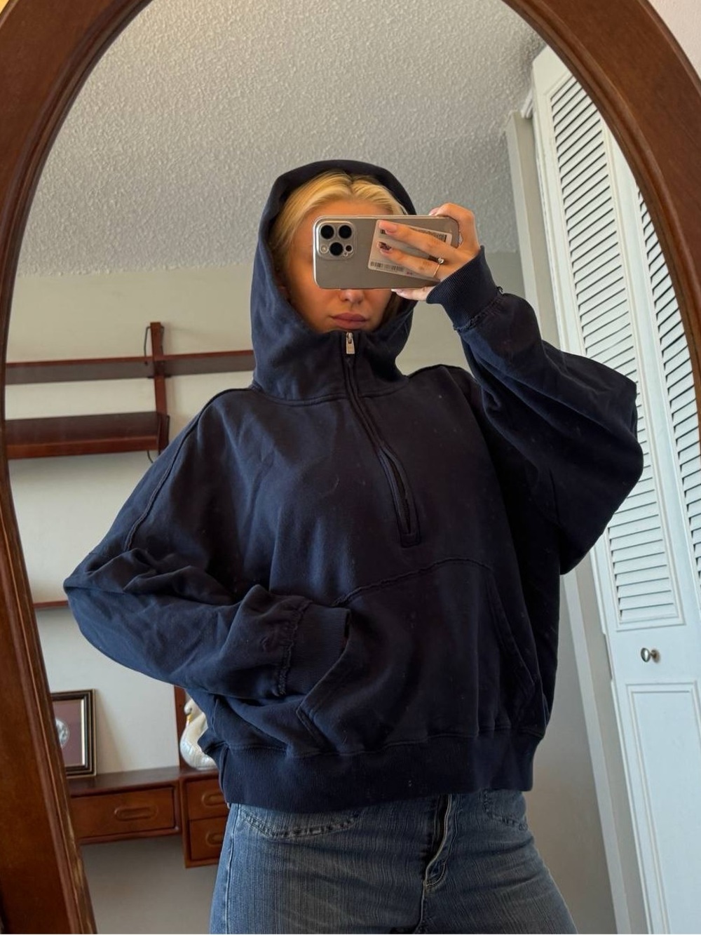 Hollister Navy Half-Zip Hooded Sweatshirt